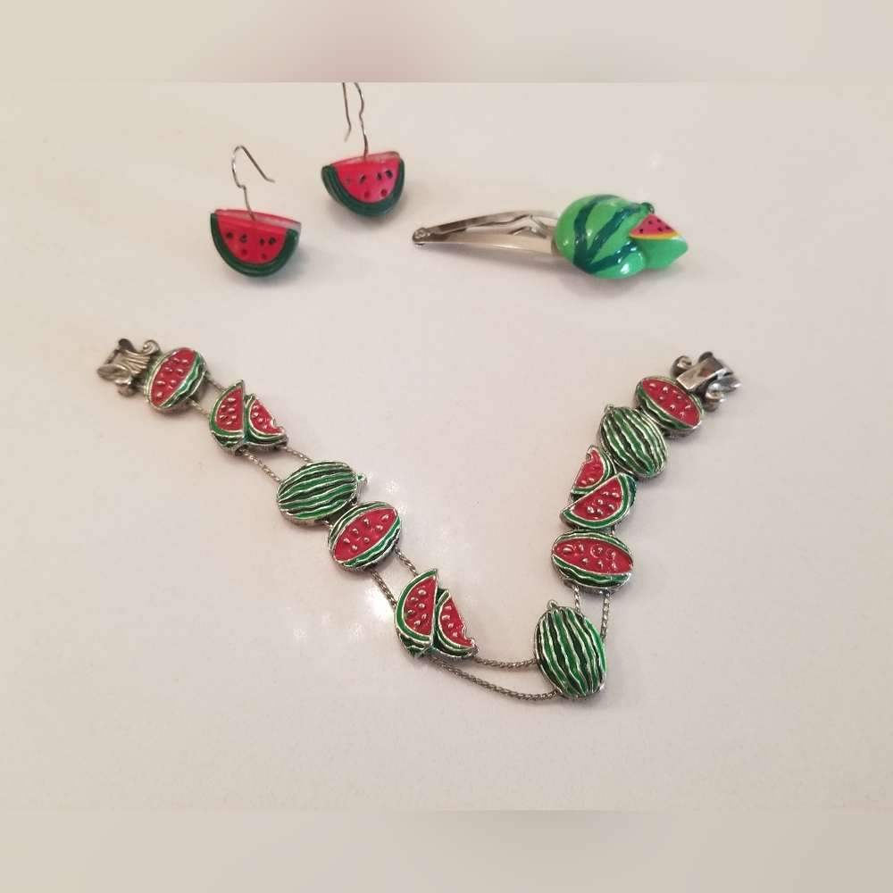 Watermelon Earrings, Bracelet and Hair Clip